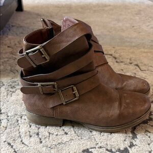 Women's Brown Leather Buckle Ankle Boots